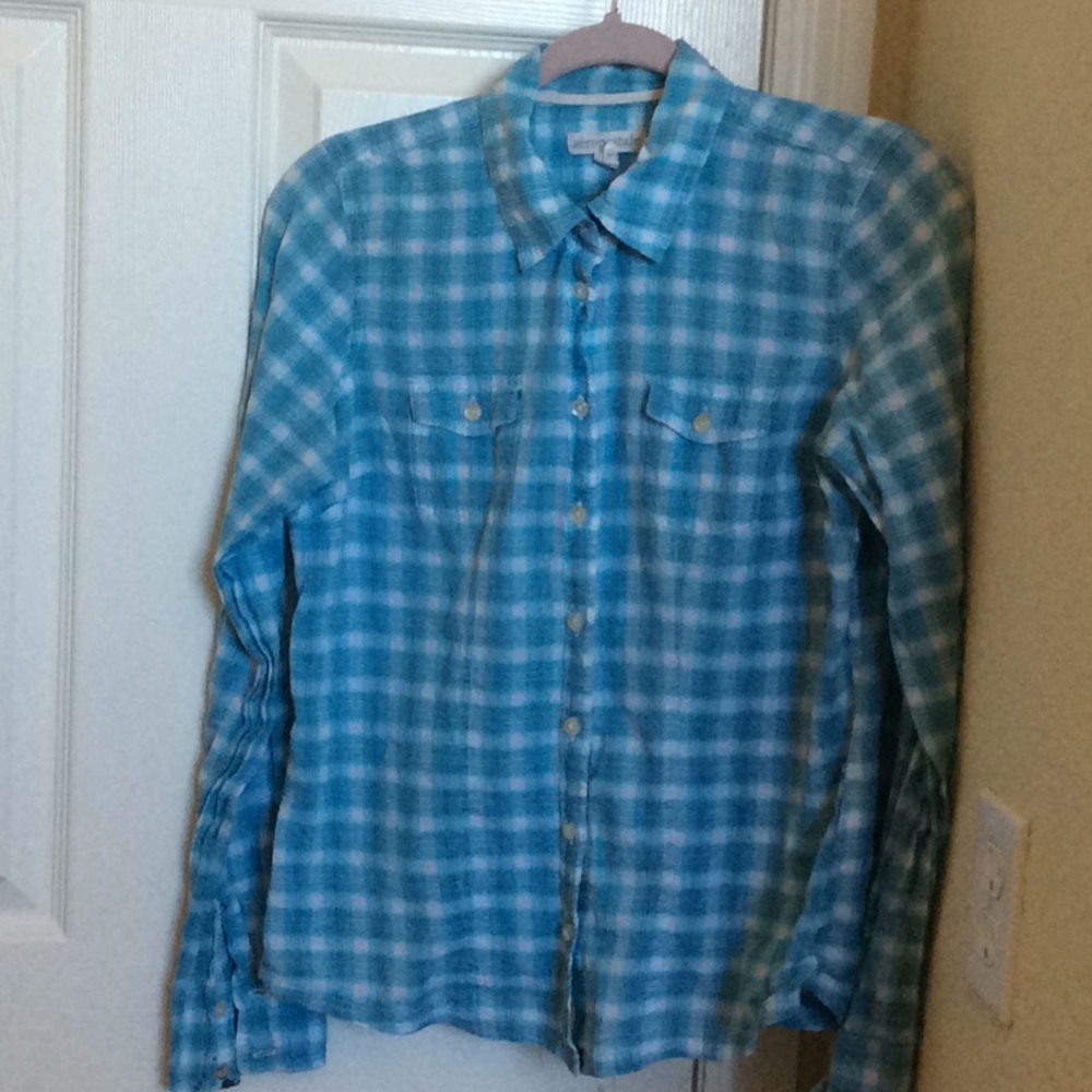 blue and white button down